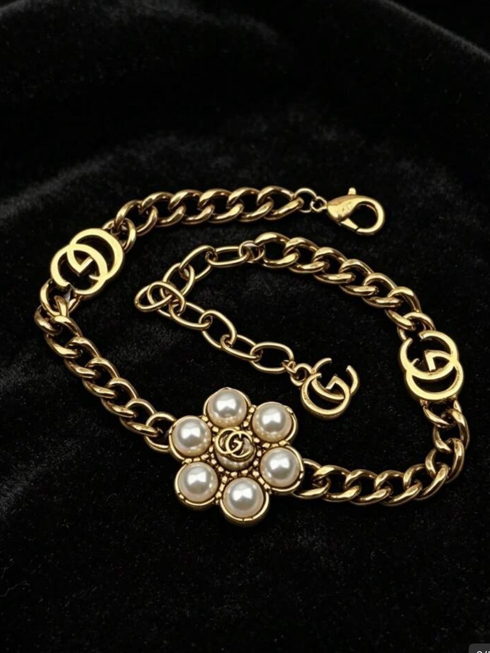 Gold Pearl Flower Chain Bracelet